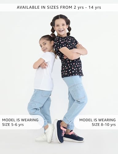 Image of Amazon Brand - Symbol Girls Cotton Rich Stretchable Jogger Jeans | Elasticated Waistband and Cuff | Casual Denim | Age 2-14 Years