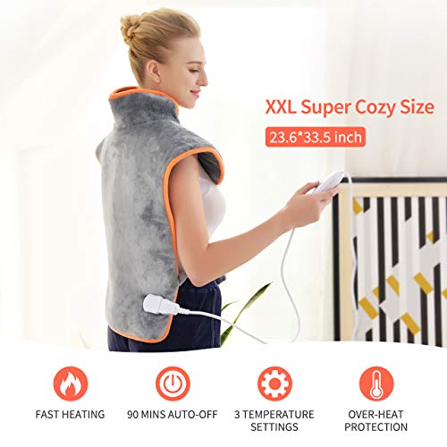 XXL Heating Pads for Back Pain 23.6"x33.5" ATMOKO Electric Heat Pad for Shoulder Back Soothing Muscle Pain and Tension Relief Therapy, Auto-Off, Fast Heating, Washable