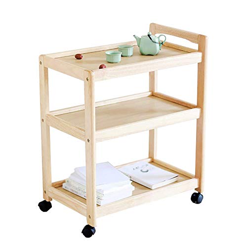Carrito de madera de 3 niveles con ruedas para comedor, té, vino y bar, versátil para el hogar, cocina, almacenamiento y carrito utilitario