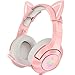 Auriculares para juegos de color rosa con orejas de gato desmontables, adecuados para PS5, PS4, Xbox One (sin adaptador), Nintendo Switch, PC, sonido envolvente, luz LED y micrófono