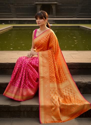 Image of Glory Sarees Women's Woven Pure Soft Kanjivaram Silk Saree Banarasi Style With Blouse Piece for Wedding