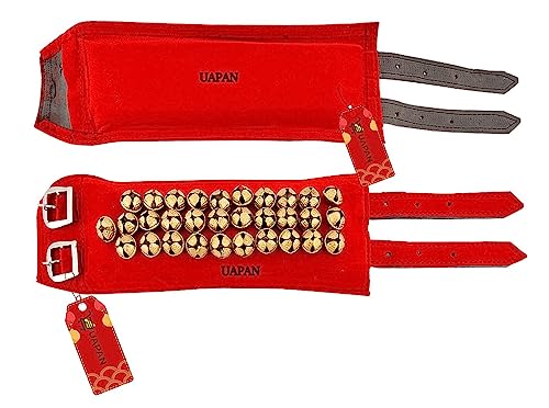 Image of UAPAN 3 line Ankle Bells Velvet Pad for Classical Bharatanatyam Kathak Dance with Adjustable Strap (Red Velvet Belt)