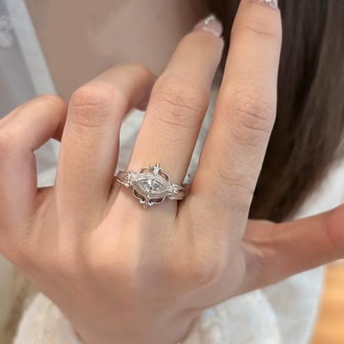 Dainty Marquis CZ Statement Ring for Women Elegant Filigree Crystal Adjustable Open Wrap Rings Comfort Fit Retro Wedding Engagement Anniversary Accessories Jewelry Gift2