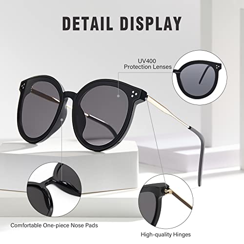 Dollger Classic Round Sunglasses for Women Men Big Black Retro Trendy Shades UV400 Sunnies Frame4