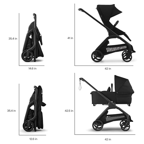 Image of BugaboBugaboo Dragonfly City Stroller - 2-in-1 Full-Size Bassinet & Toddler Seat - One-Hand Fold, All-Terrain Suspension, Large Storage Basket, Urban Lightweight Stroller with Sun Canopy - Dark Cherry