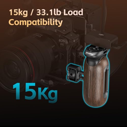 Image of SmallRig Wooden Side Handle for Camera Cages with Two-in-One Locating Screw, Left or Right Side Ergonomic Handgrip, 29mm / 1.14in Vertical Adjustment, 15kg / 33.1lb Load Capacity