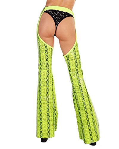 iHeartRaves Slave 4 U Snakeskin High Waisted Flare Chaps (Neon Green, Medium) - Thumbnail 3