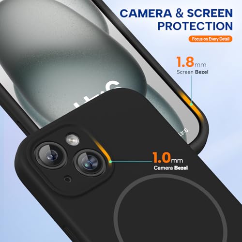 Image of Miracase Magnetic for iPhone 15 Plus Case, [Soft Anti-Scratch Microfiber Lining], Compatible with MagSafe, Liquid Silicone Shockproof Drop Protection Phone Case for 15 Plus, Black