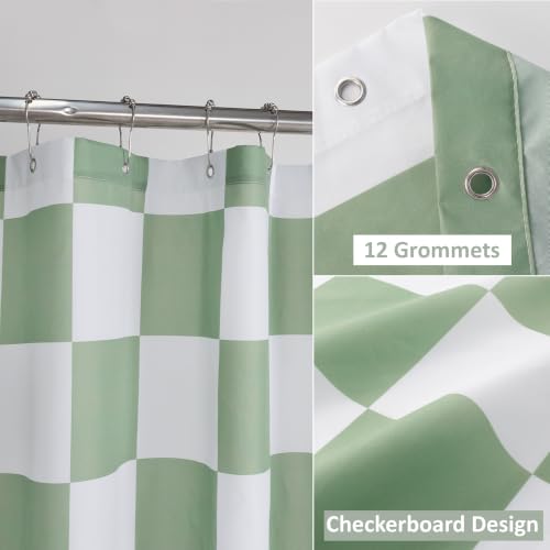 Image of N&Y HOME Fabric Shower Curtain or Liner Green and White Checkered