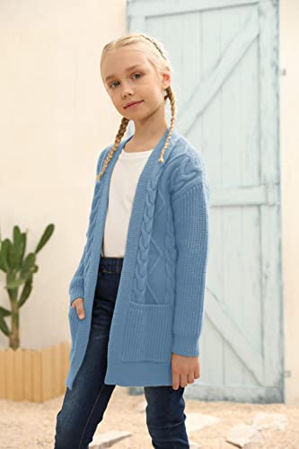 Image of Ermonn Girls Kids Open Front Cardigans Sweaters Long Sleeve Knit Cute Sweater Outwears with Pockets for 5-14 Years