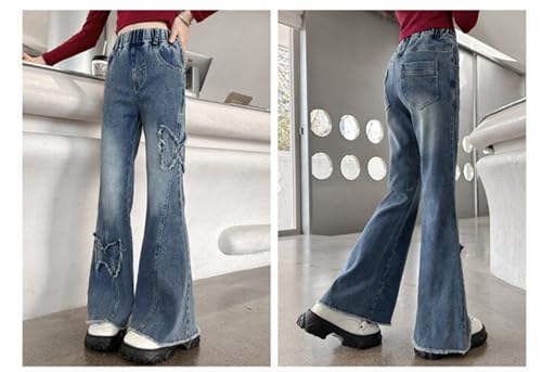 Girls Casual Denim Pants High Waist Flare Leg Jeans with Pocket Kids Jeans4