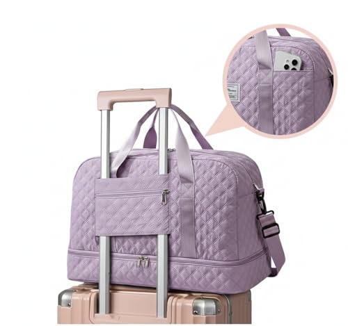 Image of WILDHORN 37 litres Nylon Travel Duffle Bag for Men & Women | 49 cm Weekender Gym Bag with Back Zipper Pocket & Trolley Strap | Overnight Cabin Luggage Shoulder Bag (Lavender)