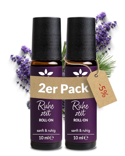 Heldengrün® BIO Roll-On 'Ruhezeit' [100% NATURREIN] Anti-Stress Duft - Dermatologisch getestet - Stressfrei Roll On mit Bio-Lavendel & Zirbe - 2-in-1: Duft & Pflege - 2 x 10 ml