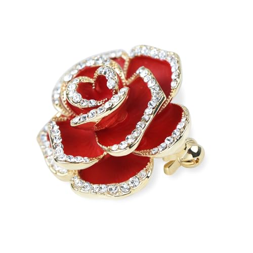 Image of Elegant Crystal Blooming Rose Flower Brooch Lapel Pin Breastpin for Women Birdal Cardigan Hat Scarf Suit Sweater Floral Pins