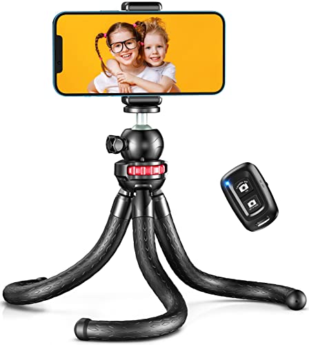 Mohard Tripode para Movil, Flexible Tripode Camaras con Mando Bluetooth & Clip Universal para Selfies/Vlogging/Fotografía, Portátil Mini Selfie Stick Tripode para Teléfonos Inteligentes, Cámara Acción Cover