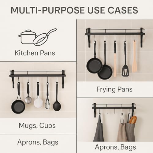 Image of Wall Mounted Dish Rack Organizer for Kitchen - Iron Dish Drying Rack with 10 S-Shape Hooks, Space-Saving Black Dish Drainer, 16 x 8 x 4 Inches