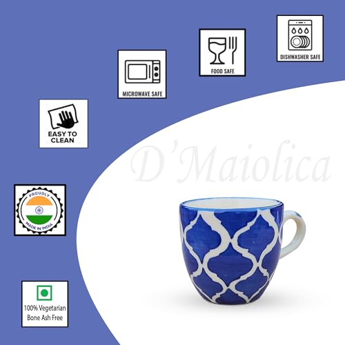Image of HandPainted Blue Ceramic Tea Cups Set of 12 Small Coffee Chai Serving Cups Microwave Safe | Ideal Gift for Anniversary, Housewarming Parties | NewYear Gifts Set for Family and Friends 100 ML Each