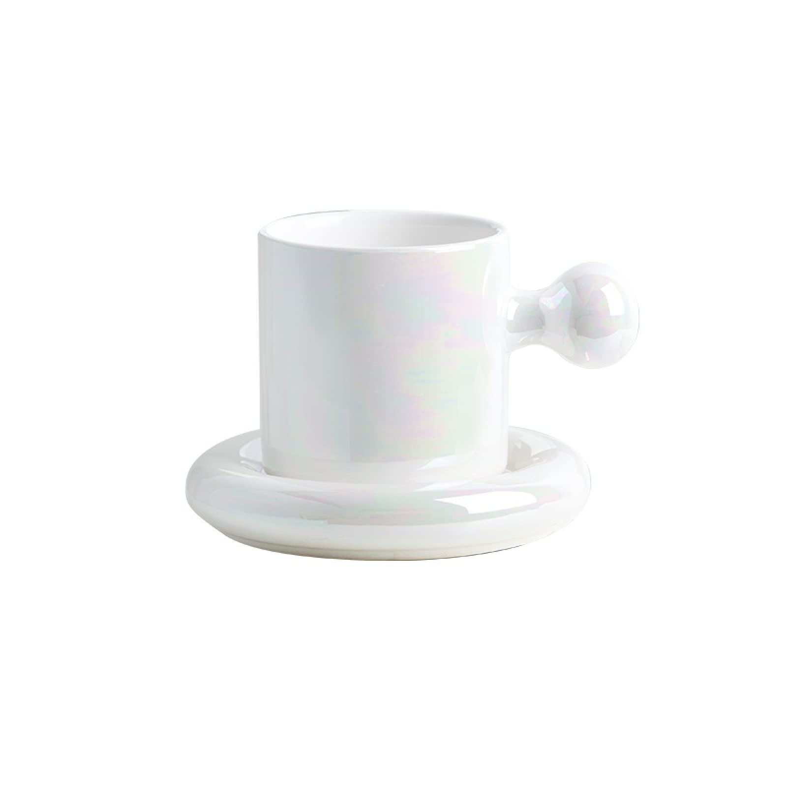 Tazza da caffè in ceramica Bianco tuorlo d'uovo con piattino Tazza da tè Tazza da caffè in ceramica Tazza Regalo per ufficio e casa