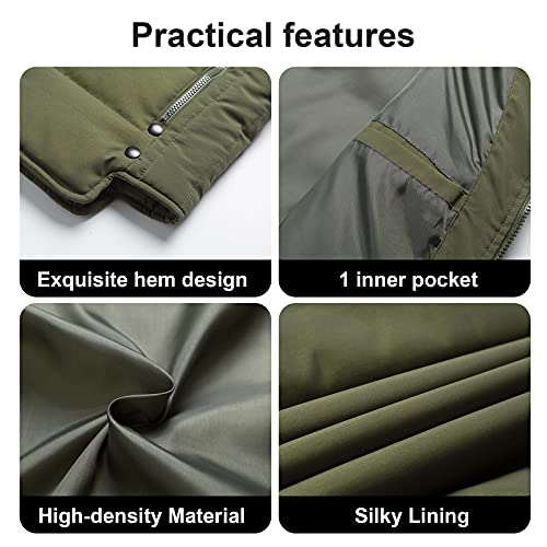 Chrisuno Women's Lightweight Outwear Sleeveless Zip Up Short Vest Stand Collar Warm Outerwear Vests Army Green L #TOP6