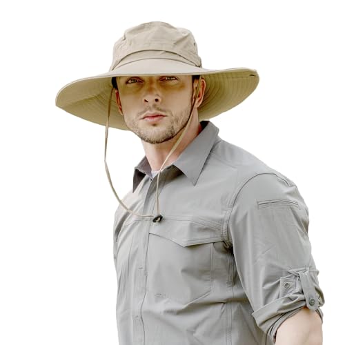 ZLYC Chapeau de Soleil à Large Bord pour Homme - Protection UV - Chapeau de Safari - Chapeau de pêche d'été, Plain Sliver Beige, Taille Unique
