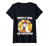 Photo Gallery donna cute ghost cat mom halloween creep it real edition maglietta con collo a v Photo Gallery donna cute ghost cat mom halloween creep it real edition maglietta con collo a v