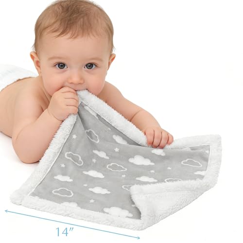 Image of American Baby Company Heavenly Soft Chenille Sherpa Security Blanket 14 inchx14 inch, Gray, Warm & Cozy for Baby Boys & Girls