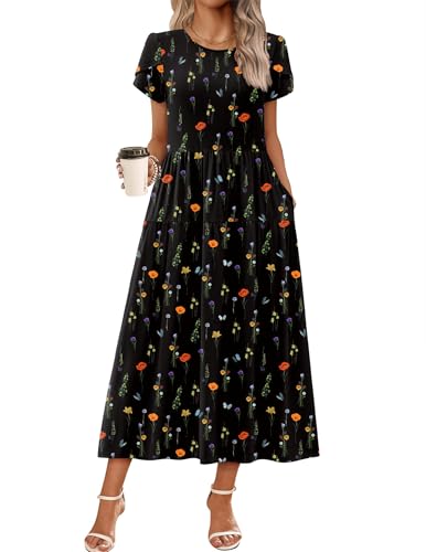 Image of Zeagoo Summer Dresses for Women 2026 Maxi Bohemian Floral Short Sleeve Long Dress Casual Flowy Tired Beach Sundress