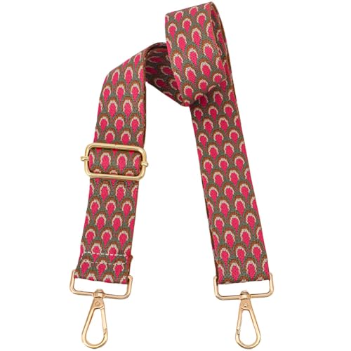 Image of Replacement Purse Strap Shoulder Strap Adjustable Crossbody Strap for Women Crossbody Wide Shoulder Bag, Pink Feathers-gold Hardware, 28-51 inches