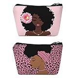 BDAWQUG 2 Pieces Melanin Queen Afro Hair Toiletry Bag African American Cosmetic Bag Travel Makeup Bag Organizer for Women and Girl Gifts