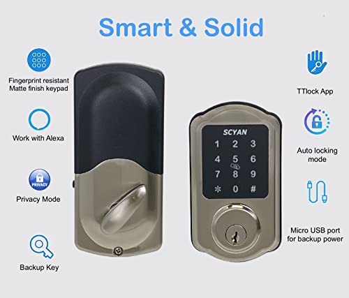 Smart Deadbolt Lock, Scyan D1 Deadbolt With Touchscreen Keypad, Keyless Entry Door Lock, Auto Locking, For Home, Airbnb, Rental House (Satin Nickel) #TOP1