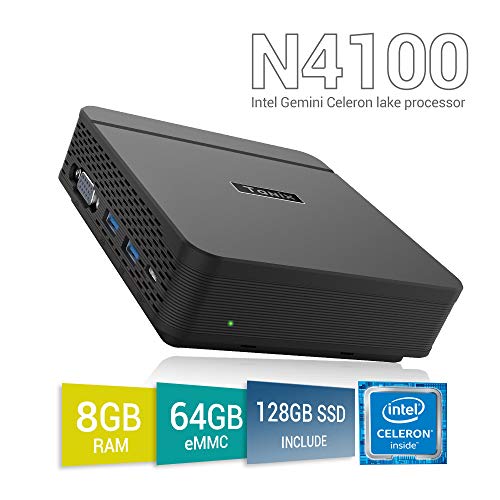 Mini PC TaNix, Windows 10 Pro, Procesador Intel Gemini Lake N4100 + 8GB LPDDR4 + SSD128GB + 64GB ROM Ordenador con 2 HDMI y VGA (Triple Pantalla), 1000Mbps LAN, 2 x USB 3.0 y BT 4.2