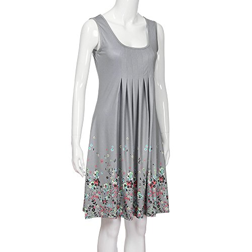 Baskuwish LDSKJ5483 Women'S Summer Sleeveless Racerback Loose Swing Dress Floral Print Midi Dresses Gray thumb #3
