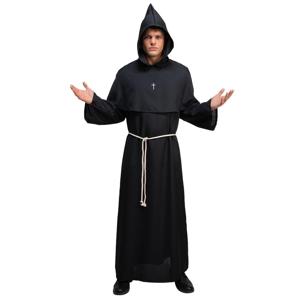 Wicked Costumes Medieval Monk Fancy Dress Costume - Black (Standard)