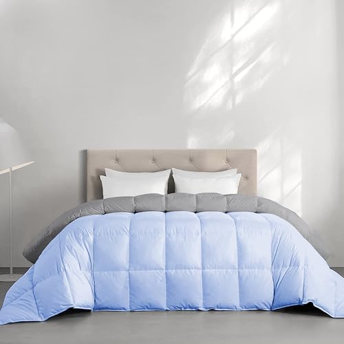 Image of Restful Sleep Reversible All Weather Comforter Double Bed Size - Dohar /Rajai /Blanket /Duvet -250 GSM Quilt Soft Microfiber Fill Double Bed (90 inchX100 inch) - Sky Blue /Silver Grey Color