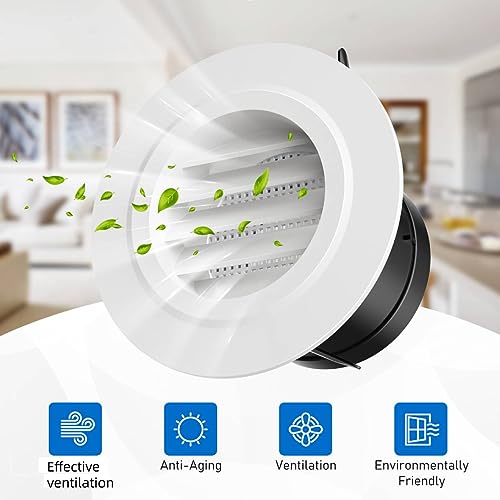 Image of Hon&Guan 3'' Air Vent Louver, Air Grill Cover with Built-in a Fly Screen for Bathroom Office Home (o75mm)
