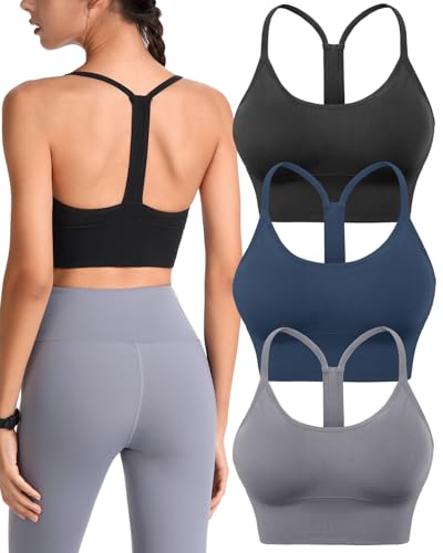 Image of Evercute Racerback Sports Bras Padded Y Racer Back Cropped Bras for Yoga Workout Fitness Low Impact