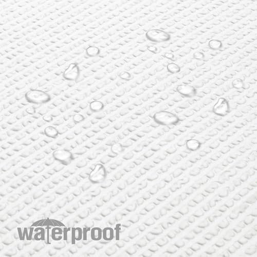 Image of HOMETHREADS Embrace Luxury with Our 6-Feet Long Premium Polyester Shower Curtain with 12 Hooks for a Lavish Bathroom Ambiance | Stylish, Splendid, and Perfectly Sized (Waffle White, 180x200cm)