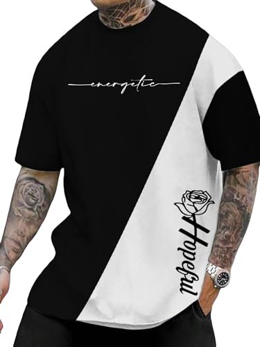 SOLY HUX Men's Graphic Tees Color Letter Print Crewneck Short Sleeve T Shirts Summer Casual Tee Tops