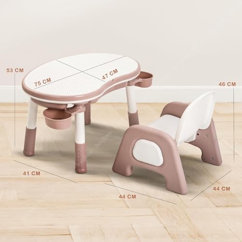 Image of BAYBEE DreamDesk Kids Study Table for Students with Chair 6 Height Adjustable Table | Desk & Chair Set for Kids at Home or School | Reading & Writing Study Table for Kids 2 to 10 Years (White Pink)
