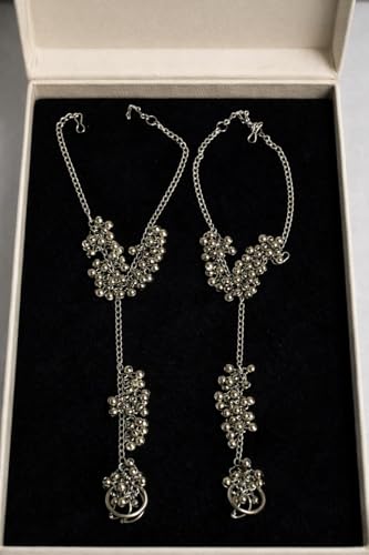 Image of Beaded Anklet Chain with Toe Ring, Barefoot Sandal Jewelry, Adjustable Hook Closure