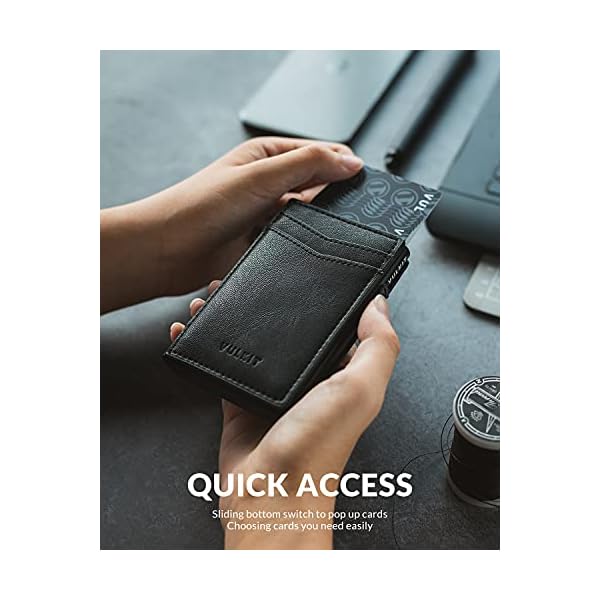 VULKIT Pop Up Wallet, Genuine Leather Credit Card Holder Wallet RFID Blocking Holds Up to 11 Cards - Image 3