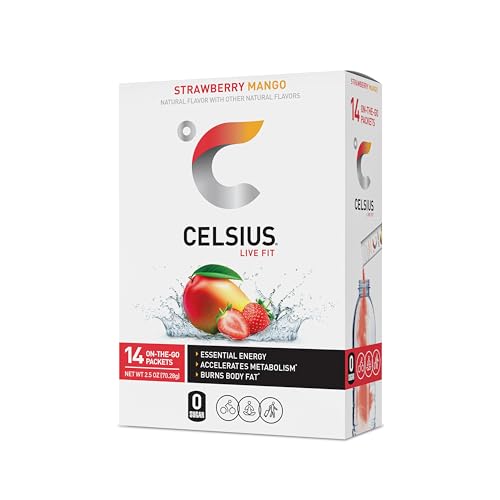 Image of CELSIUS On The Go Strawberry Mango, Sugar Free Energy Drink Mix Sticks, 14 Count (Pack of 2)