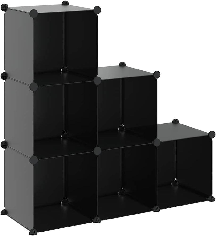 vidaXL 6-Cube Storage Organizer - Black - Waterproof PP Plastic - Space-Efficient, User-Friendly Design - For Home, Office, Dormitory