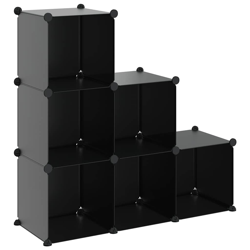 vidaXL 6× Cubes de Rangement Étagère Escalier de Bureau Armoire de Dortoir Organisateur de Rangement Panneaux Empilables Intérieur Noir PP