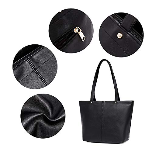 BROMEN Women Handbags Soft Leather Tote Shoulder Bag Work Purses and Handbags for Office Lady Black