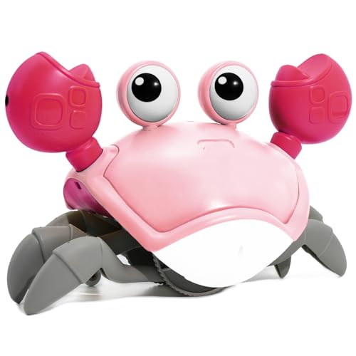 Image of Crawling Crab Baby Toy, Sensory Tummy Time Crab Baby Girl Toy With Music (Automatically Avoid Obstacles), 3-6 6-12 12-18 Months Baby Girl Gifts, Toddler Interactive Dancing Infant Birthday Gift(Pink)