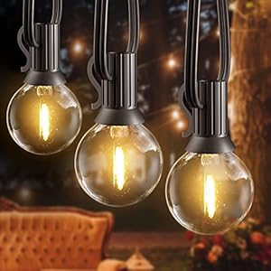 GPATIO Led-lichtketting voor buiten, 7,6 m, lichtketting, voor buiten, stroom met 12 + 1 stuks, warmwit, G40 gloeilampen, plastic, IP45 waterdicht, voor binnen en buiten, voor tuin, terras, bruiloften, feesten