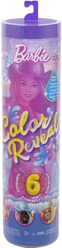 Barbie Color Reveal Fashion Doll & Accessories with 6 Surprises, Disco Star Series with Metallic Shine & Color-Change Bodice (Styles May Vary)