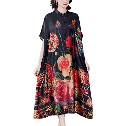 Robe midi vintage jacquard grande taille ample et élégante noir