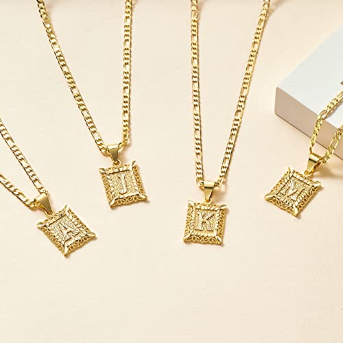 KissYan Initial Letter Pendant Necklace for Men Womens, 14K Gold Plated Square Capital Monogram Necklace Silver Alhpabets from A-Z Figaro Chain Necklace(Golden) - Image 6